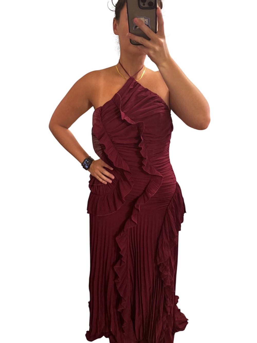NWT PrettyLittleThing Pleated Frill Halterneck Maxi Dress